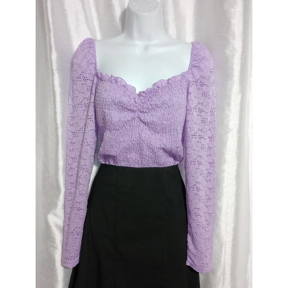 ROMANTIC VENUS Purple Blouse Sexy Lilac Lace Top - Picture 4 of 9